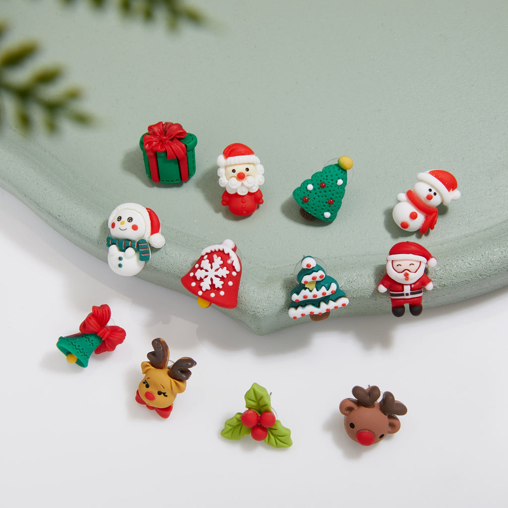 Christmas Gift New Cartoon Christmas Earrings For Women Asymmetrical Christmas Elk Santa Claus Christmas Tree Stud Earring Girls New Year Gifts