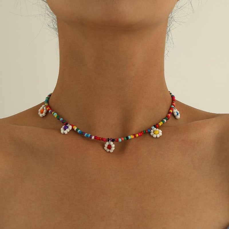 2021 New Summer Boho Colorful Pearl Resin Seeds Beads Handmade Collar Clavicle Choker Necklaces for Women Hot Jewelry