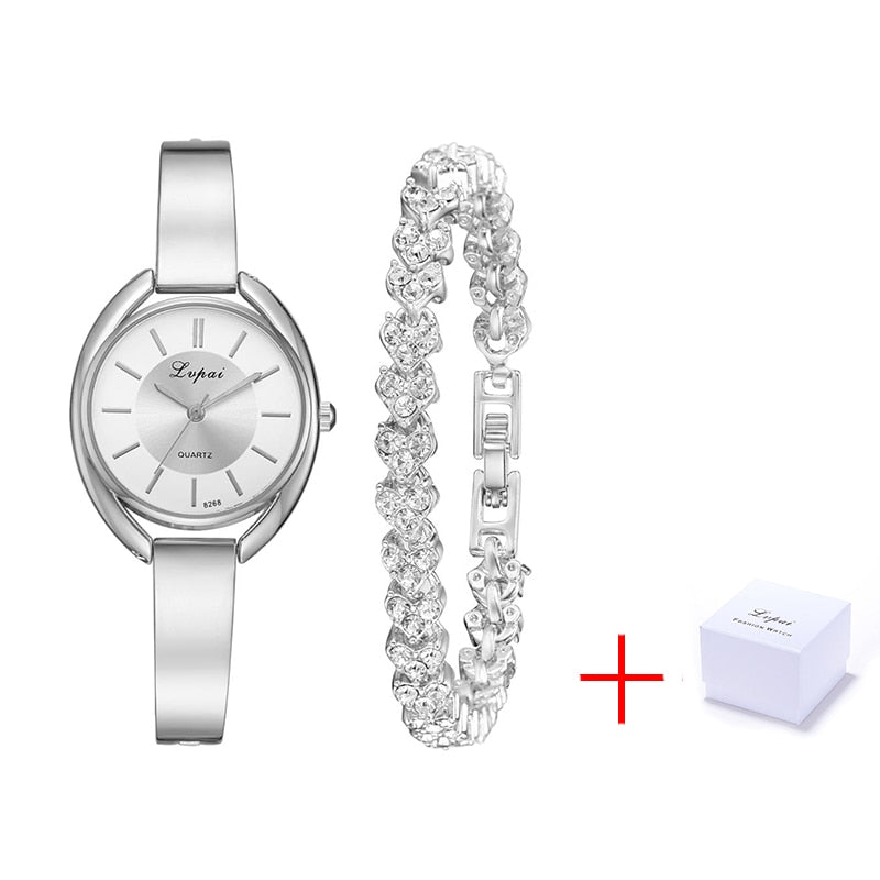 Christmas Gift Dropshipping 2pcs Set Women Bracelet Watches Fashion Women Dress Ladies Wrist Watch Luxury Rose Gold Quartz Watch Set