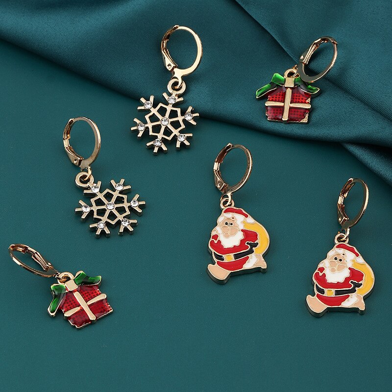 Christmas Gift Christmas Snowflake Earrings Cartoon Christmas Gift Box Santa Claus Cute Earrings Christmas Earrings Set for Girls Jewelry 2020