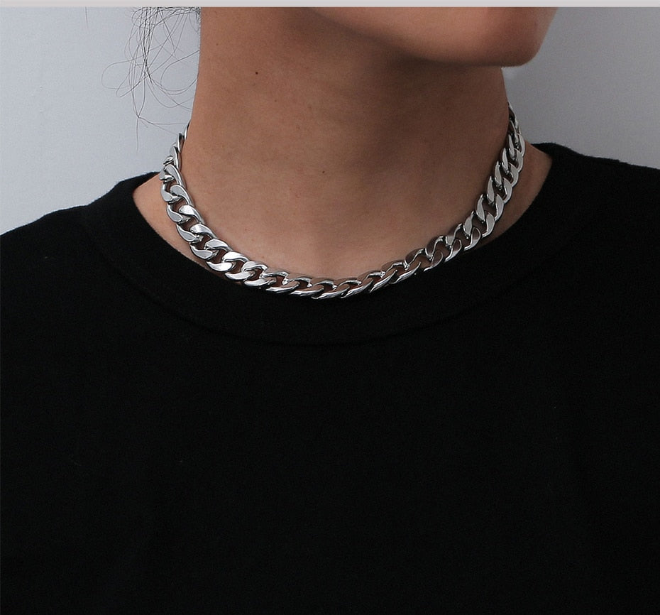 SHIXIN Punk Short Stainless Steel Chain Necklace for Women/Men Chunky Cuban Link Chain on the Neck Choker Necklace Hip Hop Colar