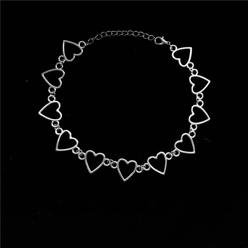 SKHEK Kpop Vintage Harajuku Goth Metal Heart Neck Chains Choker Grunge Necklaces For Women Egirl Cosplay Aesthetic Accessories Jewelry