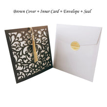 Load image into Gallery viewer, 1pcs Sample Laser Cut Wedding Invitations Card Square Hollow Greeting Cards Customize With Tassel Wedding Decoration Party Favor