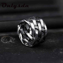 Load image into Gallery viewer, Skhek Gothic Vintage Weave Stainless Steel Mens Women Rings Simple for Girl Boyfriend Jewelry Creativity Party Gift OSR714