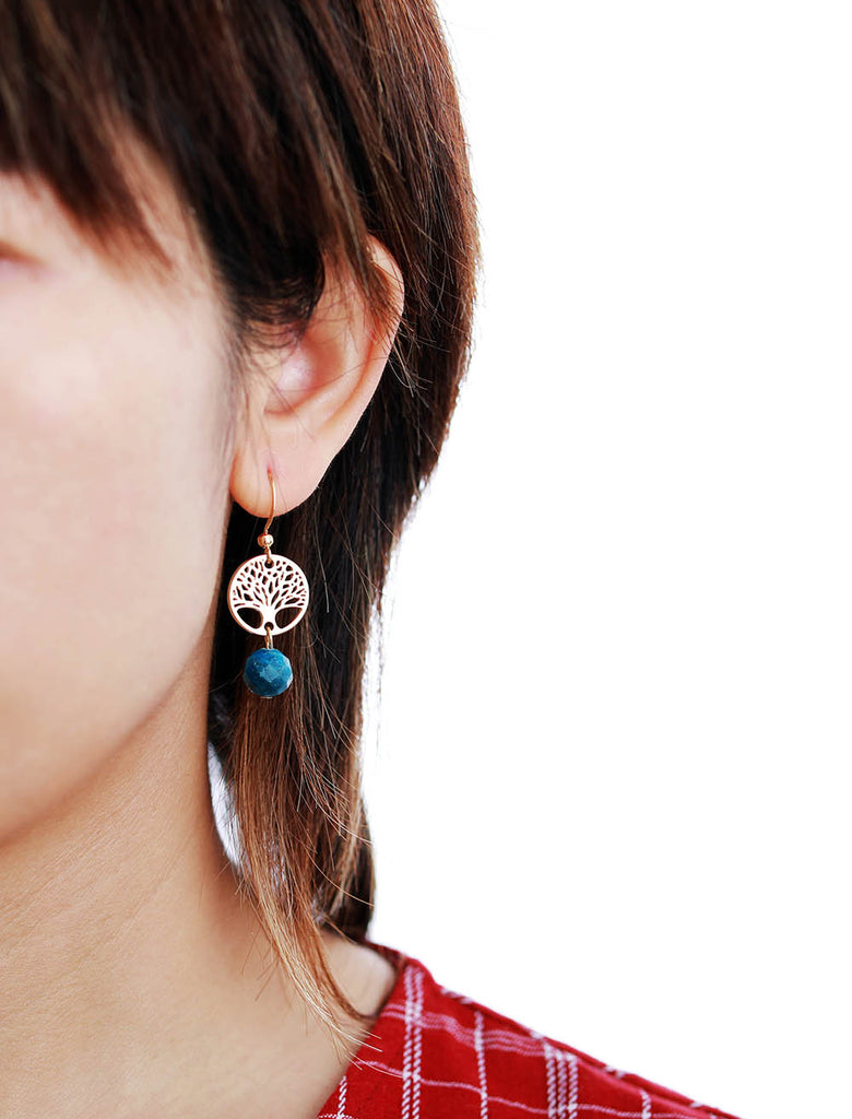 Skhek  Earrings For Women Apatite Gold Tone Tree Charm Drop Earring Bohemian Natural Stone Jewelry Femme Dropship Gifts
