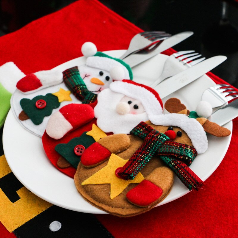 Christmas Gift 4pcs/Set Christmas Silverware Holder New Year Christmas Decorations For Home Party Supplies Santa Knifes Folks Bag Cutlery Suit