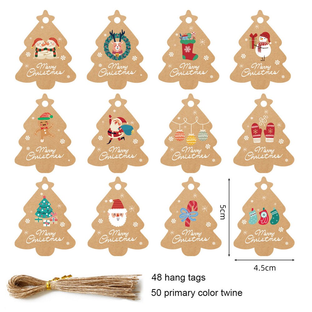 48Pcs Kraft Paper Tags Merry Christmas Decoration DIY Handmade Gift Wrapping Paper Labels Santa Claus Hang Tag New Year Ornament