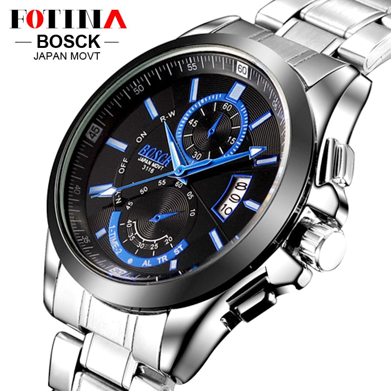 Christmas Gift Luxury Brand BOSCK Casual Business Watch Men Stainless Steel Water Resistant Quartz Clock Auto Day Date Watches Montre Homme