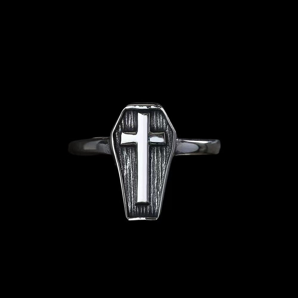 Skhek Punk Rock Us Size Cross And Coffin Ring 316L Stainless Steel Band Party Biker Jewelry Dropshipping For Man Gift Anel OSR959