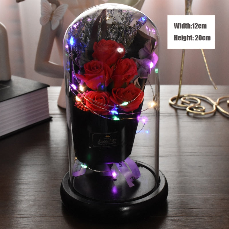 Eternal Red Rose With LED Light In Glass Dome For Wedding Party Valentine's Day Mother's Day Gift