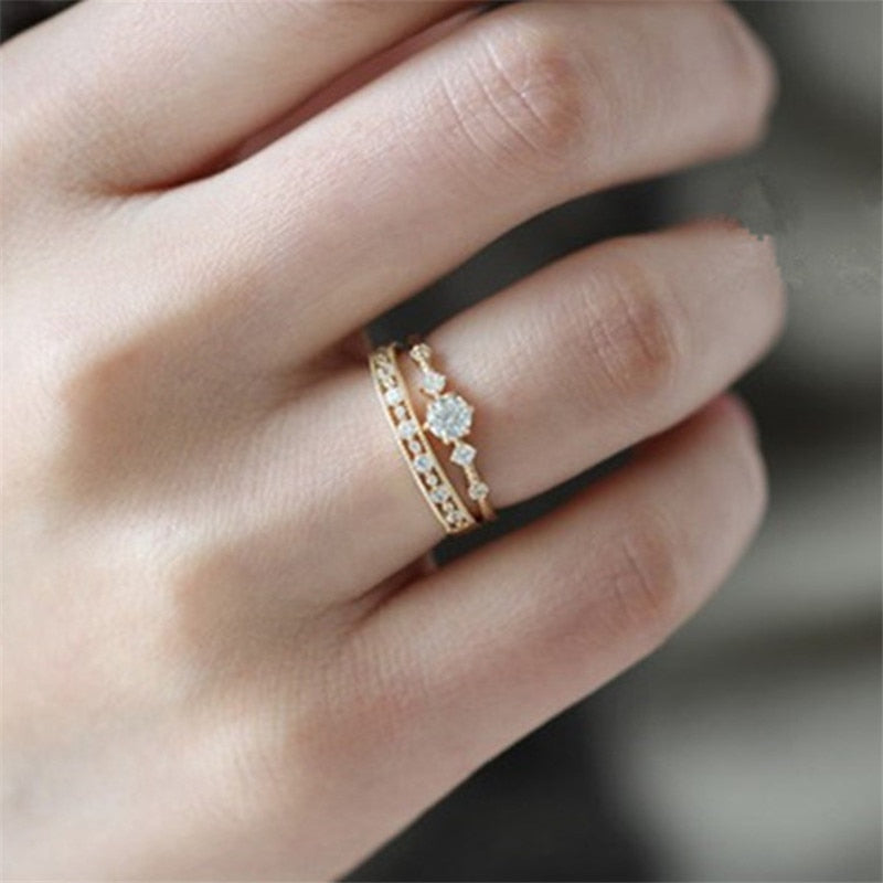 925 Sterling Silver Plating 14k Gold Japanese Retro Simple Pavé Crystal Hollow Ring Women Light Luxury Party Jewelry Accessories