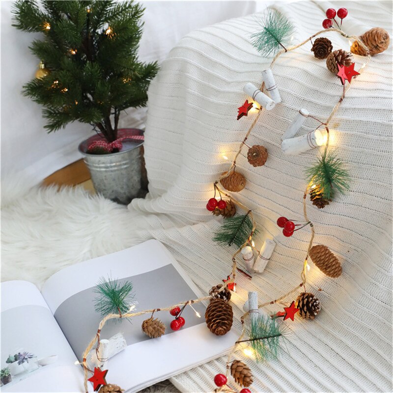 Christmas LED String Lights Pine Cones Needles Merry Christmas Bells Xmas Navidad Noel Gifts New Year 2022 For Home Decoration