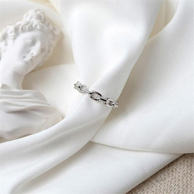 Christmas Gift New Fashion Simple Personality Chain Shaped 925 Sterling Silver Not Allergic Hollow Fine Chain Adjustable Opening Rings R173