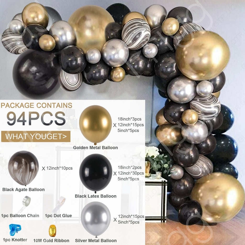 Skhek  Black Gold Balloon Garland Arch Kit Confetti Latex Balloon 30Th 40Th 50Th Birthday Party Balloons Decorations Adults Baby Shower