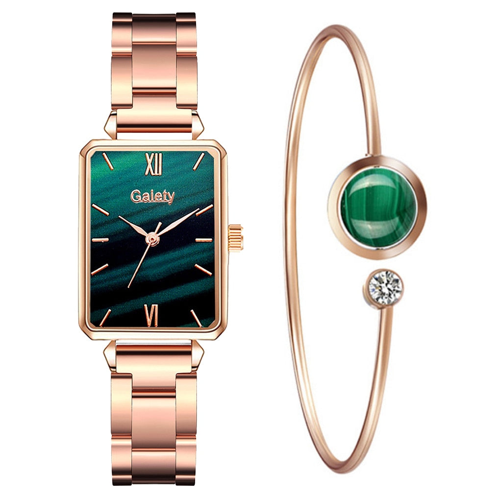 Christmas Gift Gaiety Brand Women Watches Fashion Green Dial Square Ladies Quartz Wrist Watch Bracelet Simple Dress Luxury Watches For Women 