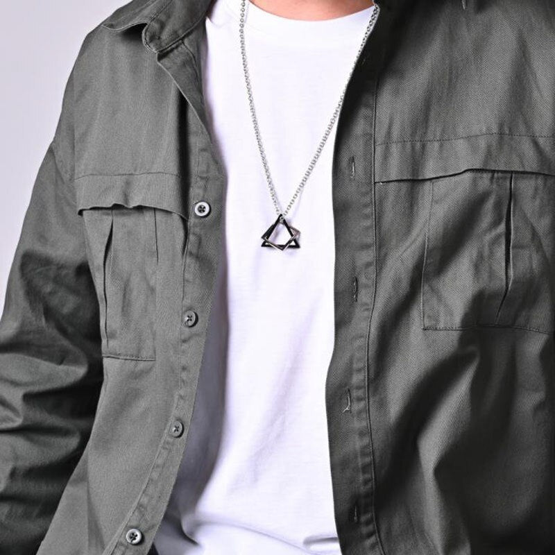 2021 Kpop Punk Male Square Triangle Pendants Necklace Indie Neck Chains For Men Grunge Long Necklaces Man Jewelry Gifts