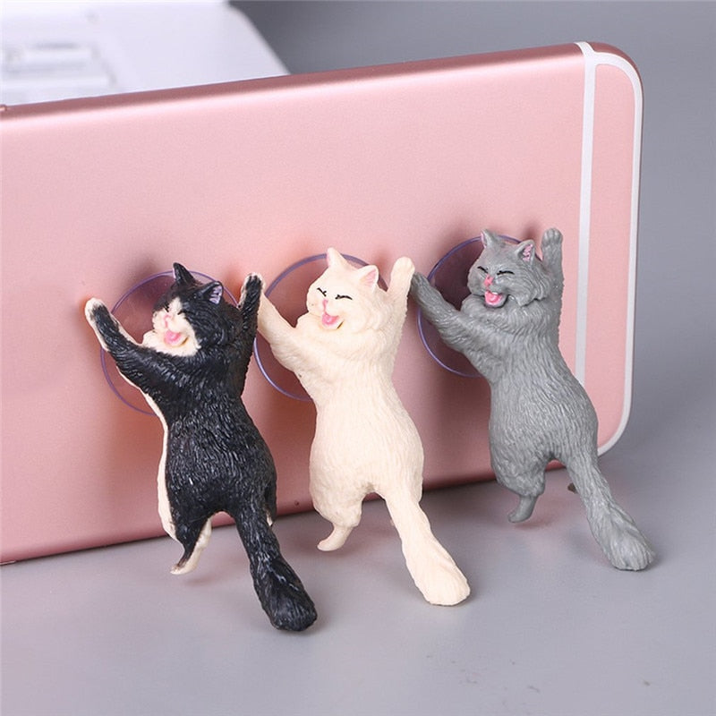 1pc Cat Figurine Miniature Cat Sucker Design Phone Holder mini fairy garden Cartoon statue craft Home Car Decorative Gift