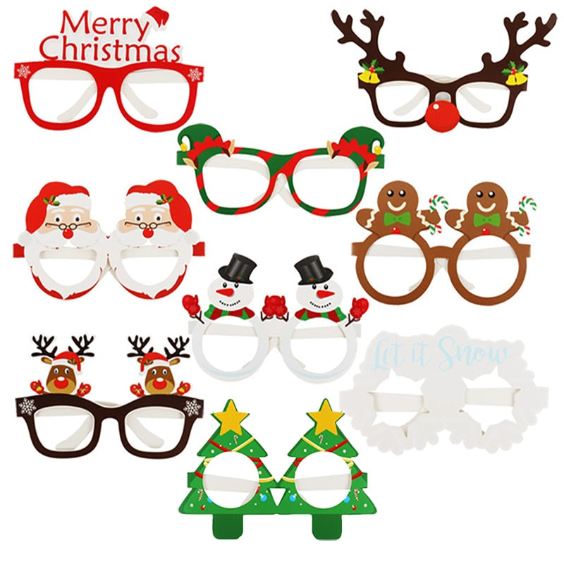 Christmas Gift 9pcs Merry Christmas Glasses Frame Photo Booth Props Christmas Ornaments Navidad Gift Natale 2022 New Year Eve Xmas Party Decor