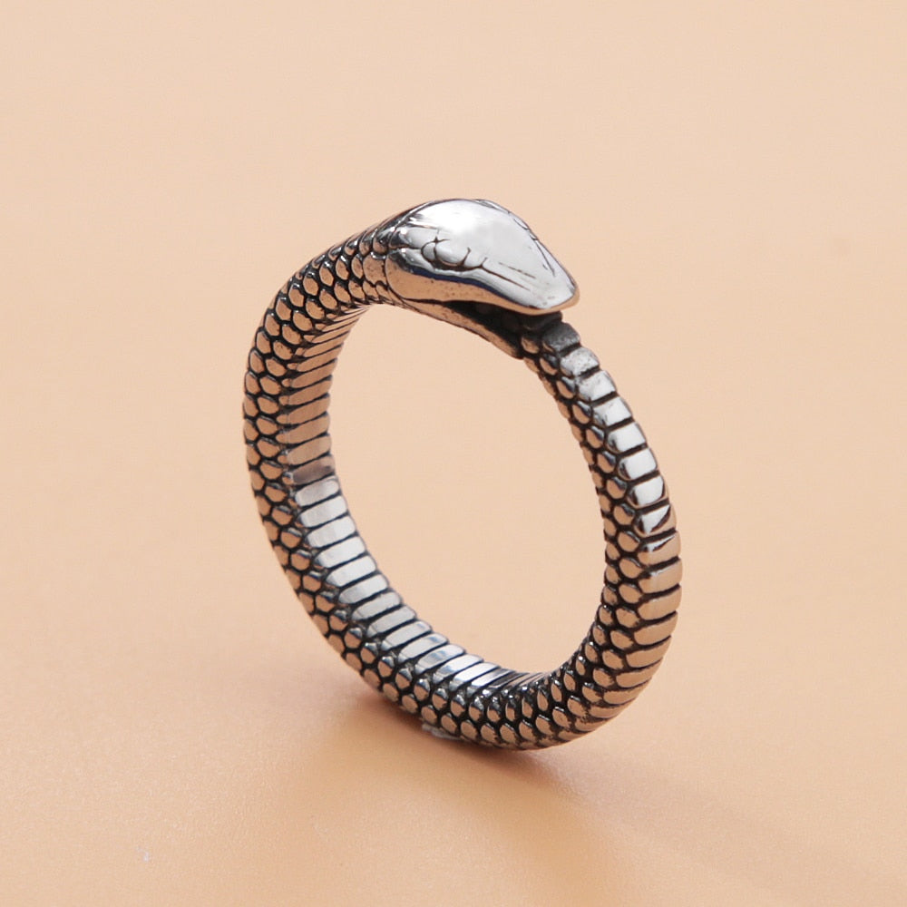 Skhek Retro Norse Mythology Men Ouroboros Ring Punk Stainless Steel Biker Animal Snake Ring For Men Women Fashion Viking Jewelry Gifts