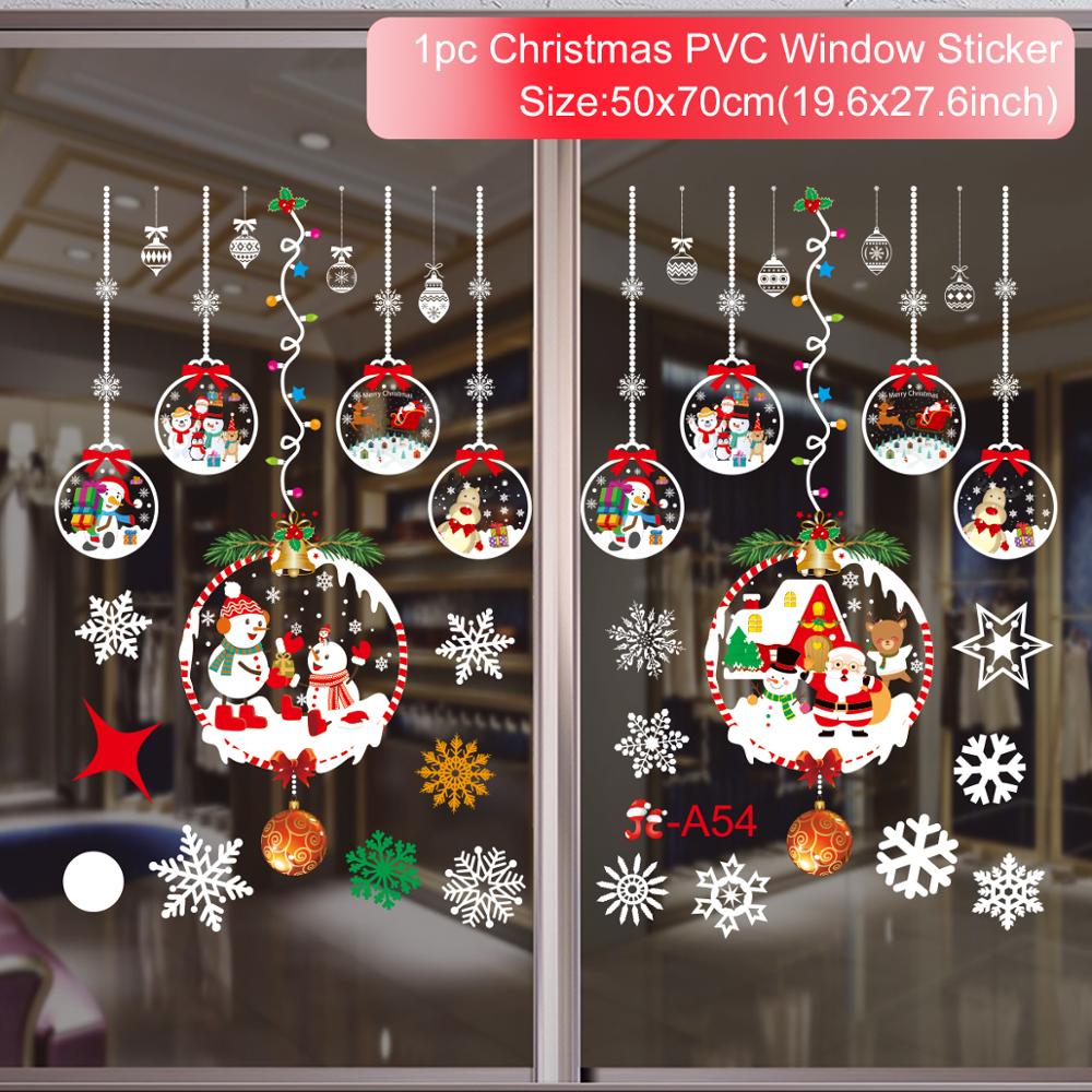 Merry Christmas Decor Window Stickers Santa Elk Wall Sticker For Christmas Home Door Window Display Decor Happy New Year 2021
