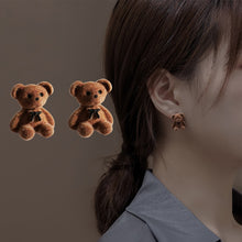 Load image into Gallery viewer, 1Pair Small Plush Bear Stud Earrings Cute Bears Brown Flocking Animal Earring For Women Girls Ear Studs Jewelry Gifts