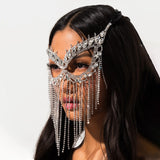 Skhek Fashion Wedding Tassel Mask For Face Women Jewellery Halloween Luxury Crystal Anonymous Mask Decoration Accessories