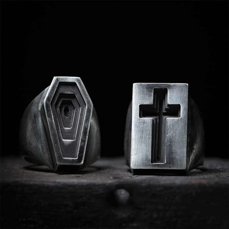 Skhek Gothic Retro Dropshipping Cross Men Lucky Jesus Rings Punk Rock Male Stainless Steel Amulet Jewelry Creativity Gift OSR608
