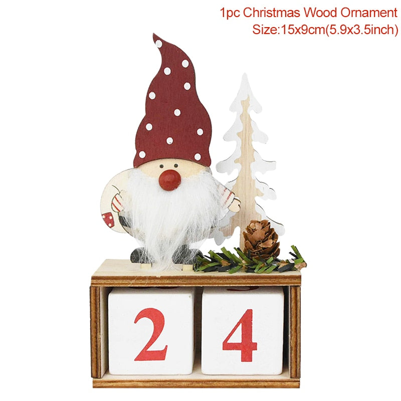 Wooden Christmas Advent Calendar Merry Christmas Decorations for Home Noel Xmas 2022 New Year Gifts Santa Claus Ornament Navidad