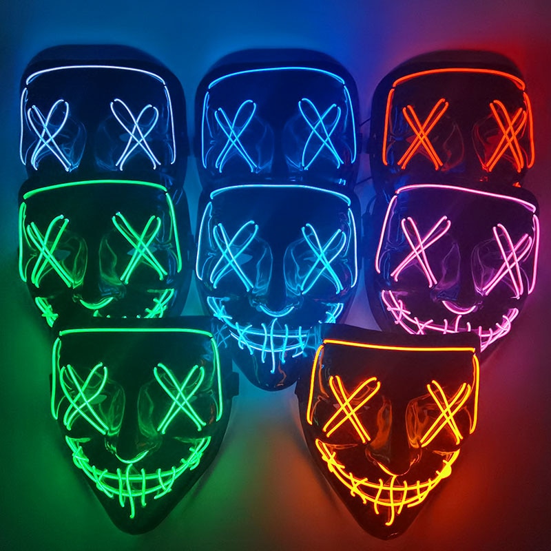 Skhek  1P Scary Halloween Colplay Light Up Purge Mask Halloween Masquerade Party LED Face Masks for Kids Men Women Mask Glowing in Dark