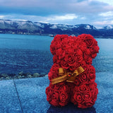 Skhek Valentines Day Gift 25cm Teddy Red Rose Bear Artificial Flower Rose Wedding Birthday DIY Party Decoration Women Gift