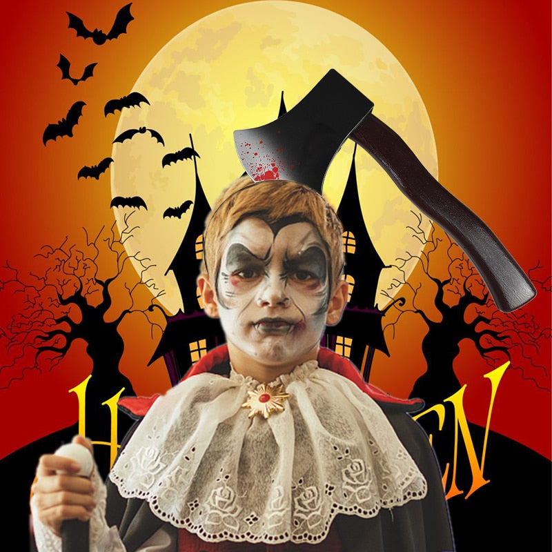 SKHEK Halloween Horror Decoration Props Funny Scissors Knife Headwear Simulation Plastic Toy Halloween Costume Headband Party Supplies
