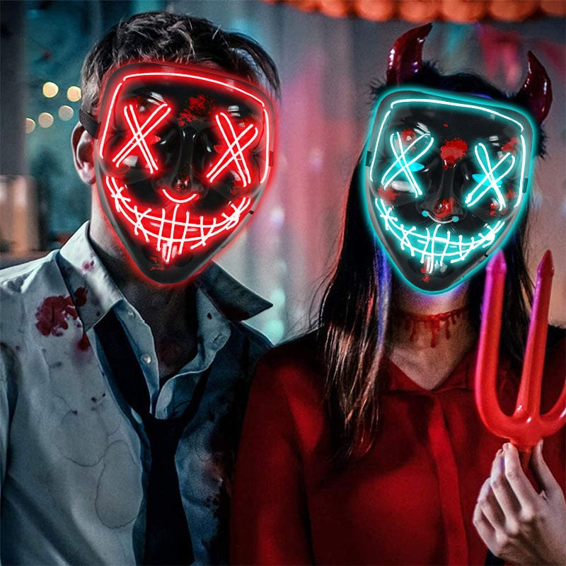 SKHEK Halloween Cosmask Halloween Party Led Mask Masque Masquerade Neon Light Glow In The Dark Mascara Horror Glowing Masks Costume Supplies