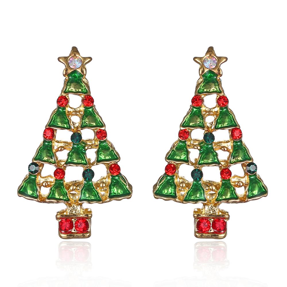 Christmas Gift New Hot Elk Christmas Tree Cartoon Bell Santa Claus Stud Earrings For Women Fashion Jewelry Pendientes boucle d'oreille