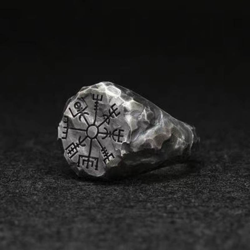 Skhek Never Fade Stainless Steel Viking Compass Runic Statement Rings Men Vintage Color Nordic Viking Totem Odin Men Rings Jewelry