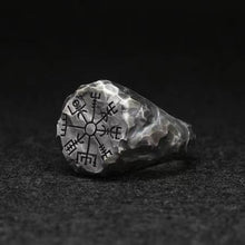 Load image into Gallery viewer, Skhek Never Fade Stainless Steel Viking Compass Runic Statement Rings Men Vintage Color Nordic Viking Totem Odin Men Rings Jewelry