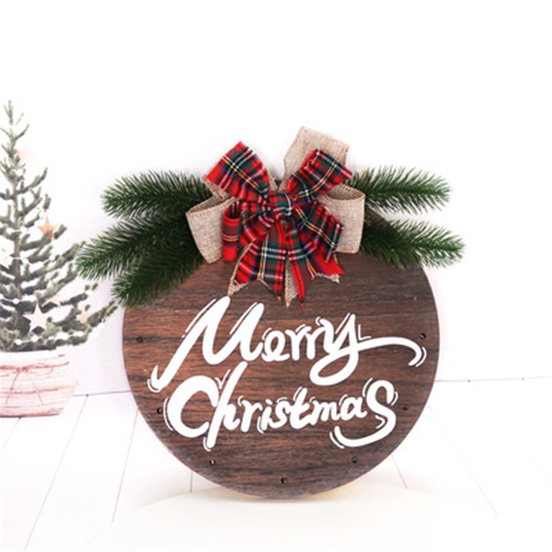 Christmas Gift Christmas Ornaments Bow Wooden Brand Pendant With LED Light Artificial Flower Wall Door Hanging 2022 Merry Christmas Decoration