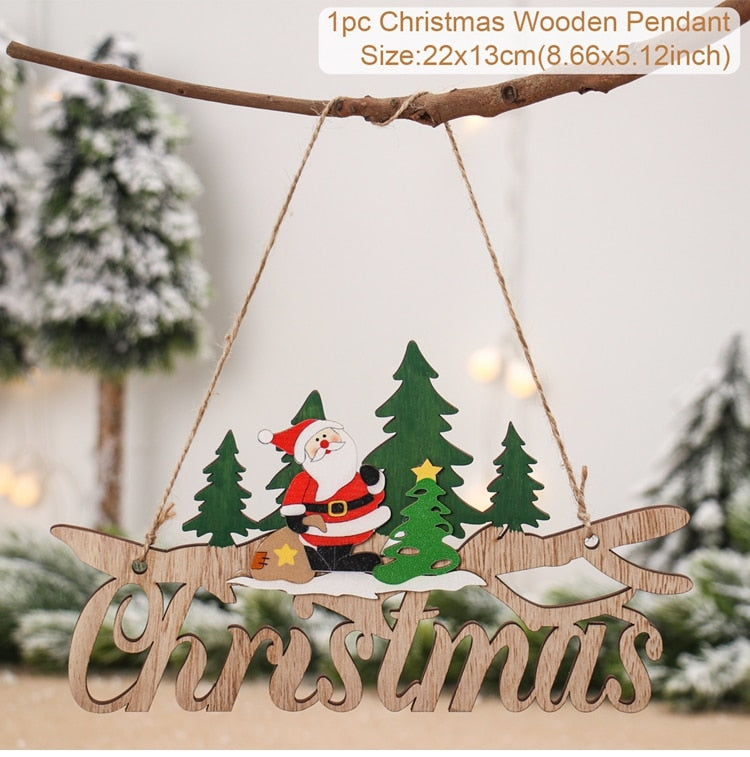 Christmas Gift Christmas Santa Claus Door Wooden Hanging Pendant Merry Christmas Decoration For Home 2021 Xmas Navidad Noel Gifts New Year 2022