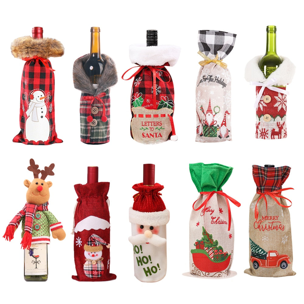 Christmas Gift 2022 New Year Gift Santa Claus Wine Bottle Dust Cover Xmas Noel Christmas Decorations for Home Navidad 2021 Dinner Table Decor