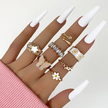 Load image into Gallery viewer, Skhek  7 Pcs Cute Butterfly Rings Set for Women Punk Aesthetic Crystal 2022 Trend Letter &quot;Angel&quot; Y2k Anillos Fashion Jewelry