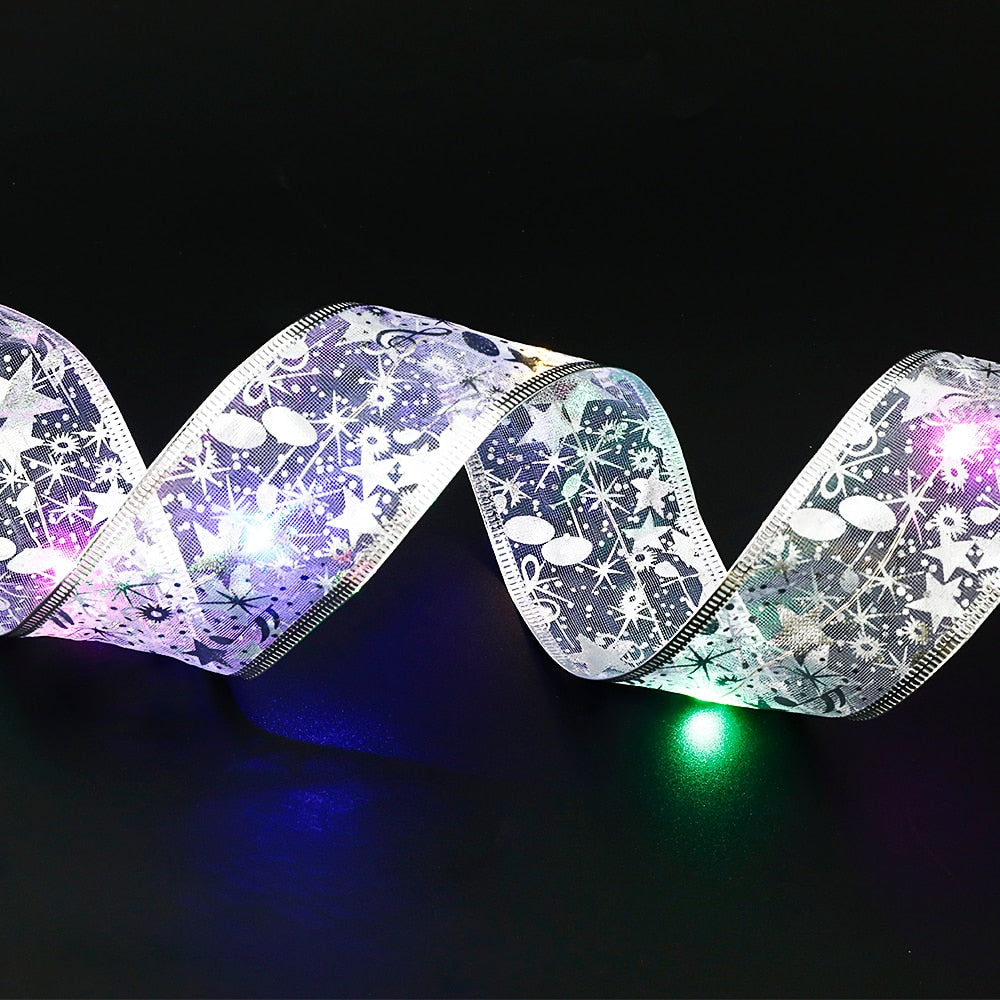 Christmas Gift 50 LED 5M Double Layer Fairy Lights Strings Christmas Ribbon Bows With LED Christmas Tree Ornaments New Year Navidad Home Decor