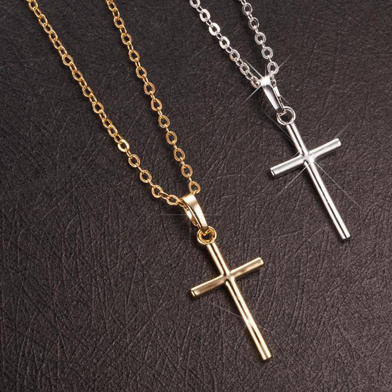 Fashion Sweater Cross Necklace For Women Men Ladies Gold Silver Color Chain Pendant Necklaces Christian Jewelry Gifts