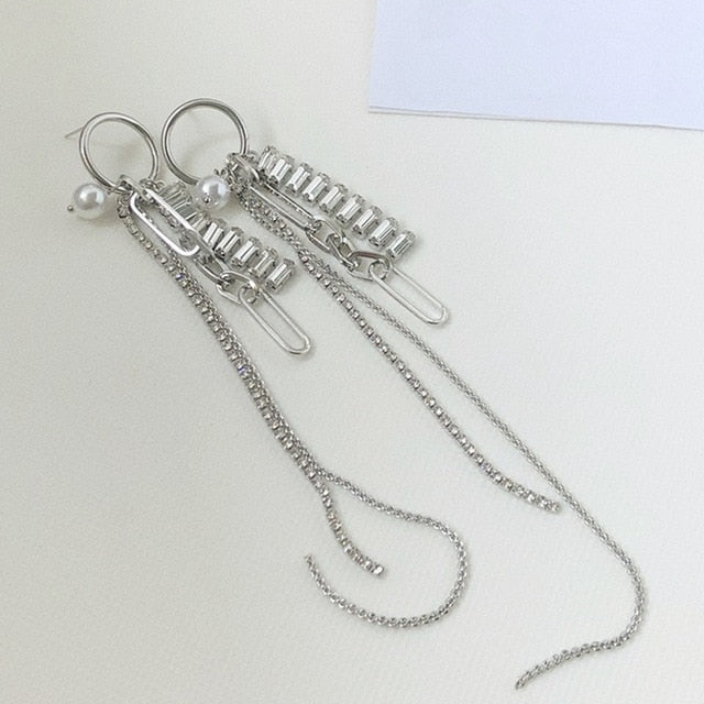 SKHEK 2022 Punk Silver Color Metal Chain C Shape Circle Hoop Earrings Geometric Irregular Round Cross For Women Girls Jewelry