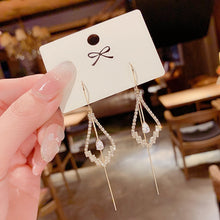 Load image into Gallery viewer, Skhek  Korean pearl love tassel earrings ladies long style wild face thin two-wear pin earrings exquisite elegant Fashion Stud Earrings