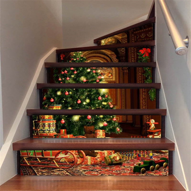 Christmas Gift Home Christmas Decoration 3D Christmas Tree Stereo Stair Corridor Step Sticker 2022 New Year XMAS Merry Christmas Navidad Natal