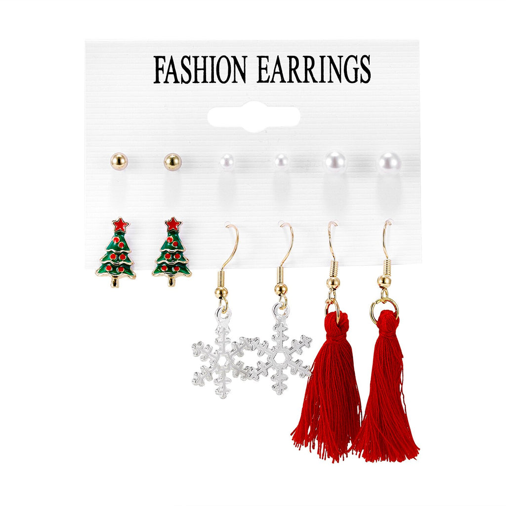Christmas Gift Rinhoo 6Pairs/Set Sock Bell Snowman Christmas Tree Santa Claus Tassel Drop Earring For Women Xmas Fashion Jewelry Gift