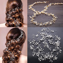 Load image into Gallery viewer, Crystal Pearl Bridal Tiaras Hairbands Hairpins Bridesmaid Diamante Hair Vine Accessories Wedding Jewelry 35cm Headwear