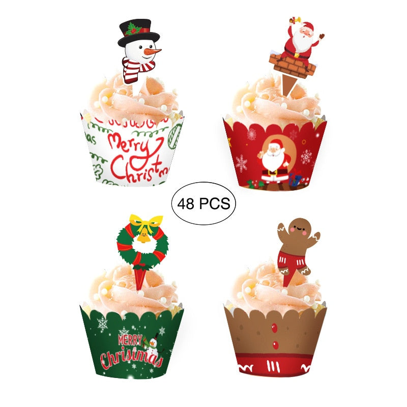 48Pcs Christmas Cupcakes Card Muffin Cupcake Paper Cup Cupcake Liner Baking Muffin Box Case Decorating Birthday Party Decoration