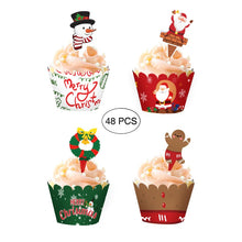 Load image into Gallery viewer, 48Pcs Christmas Cupcakes Card Muffin Cupcake Paper Cup Cupcake Liner Baking Muffin Box Case Decorating Birthday Party Decoration