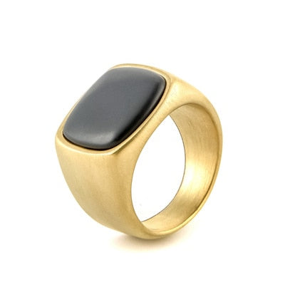 Skhek Men Vintage Ring Enamel Rings Punk Classic Black Drip Imitation Black Gold Stones Male Enamel Ring Wedding Fashion Gift OSR572