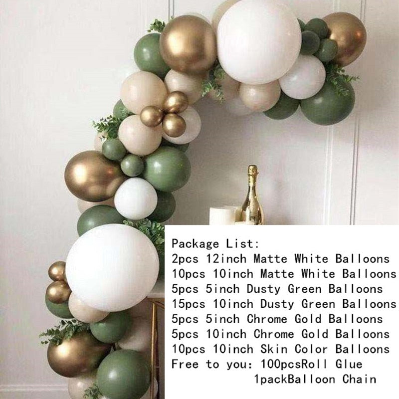 52pcs Dusty Green Matte White Balloon Garland Chrome Gold Ballon for Wedding Birthday Baby Shower Christmas New Year Party Decor